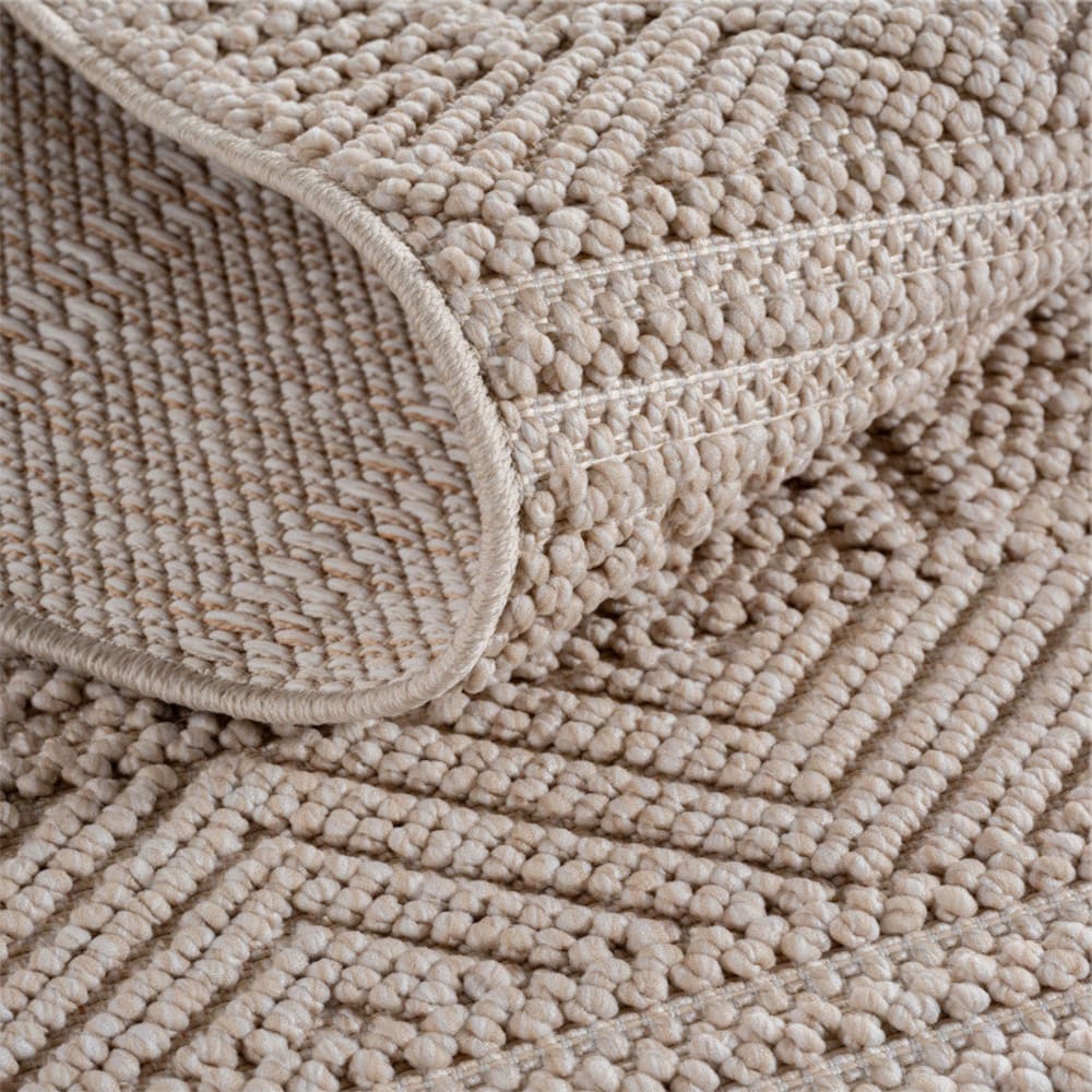 Tapis rond bouclés à relief ethnik beige 160x160cm — vue 4