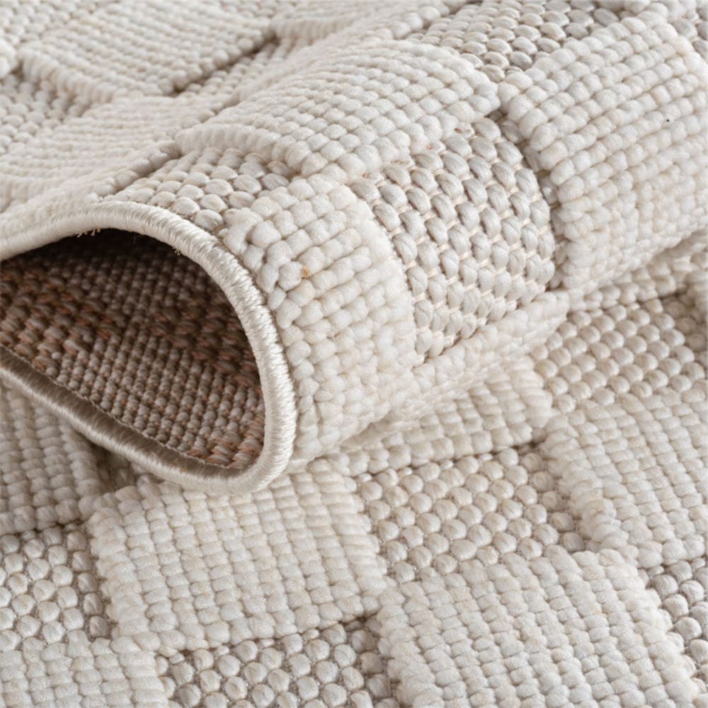 Tapis rond bouclés à relief damier crème 160x160cm — vue 4