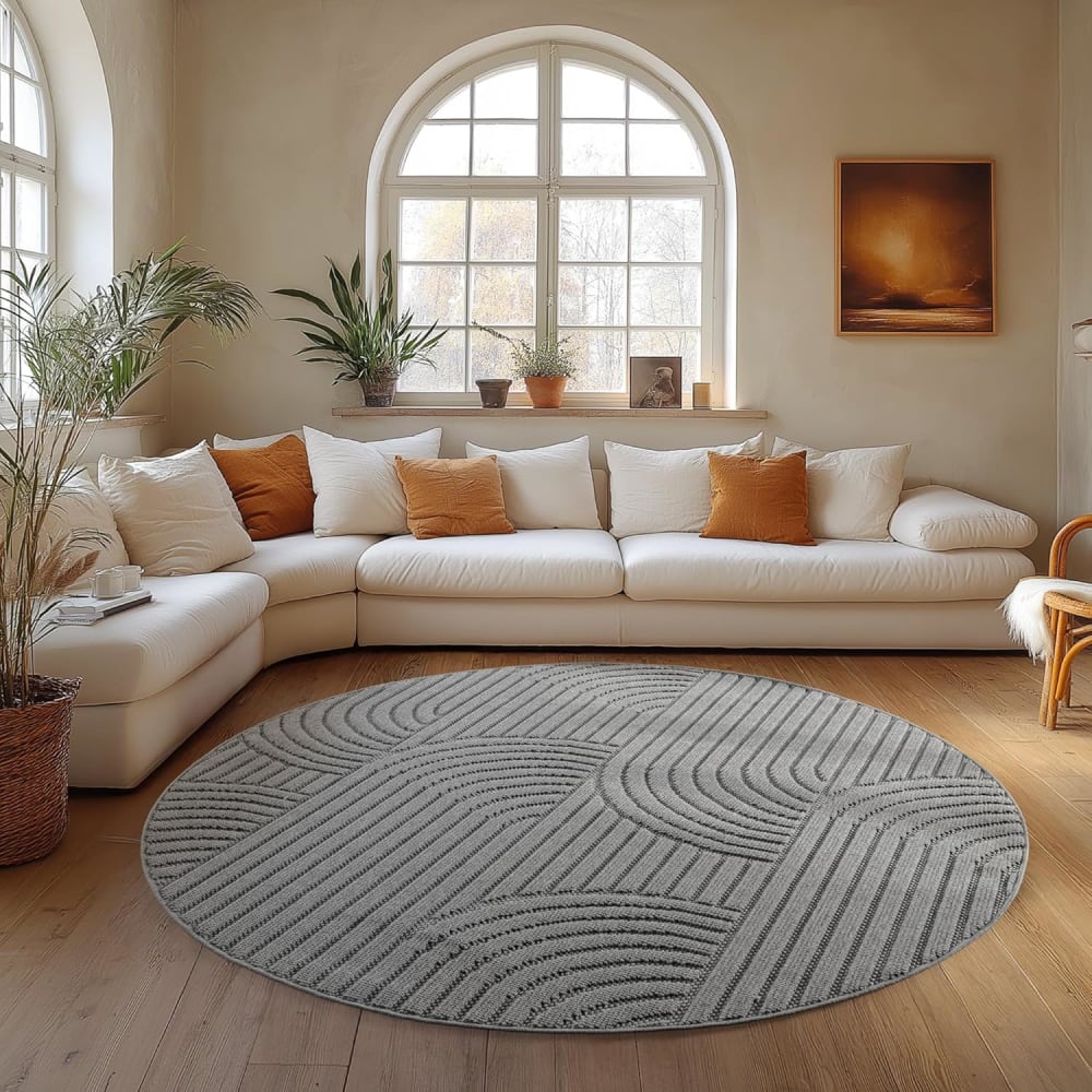 Tapis rond bouclés à relief arch gris 160x160cm — vue 3