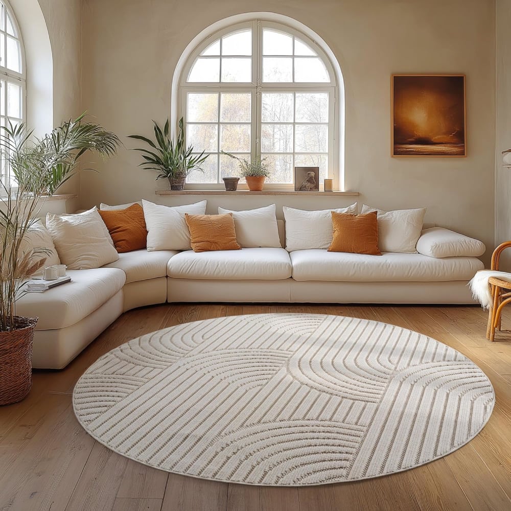 Tapis rond bouclés à relief arch crème 160x160cm — vue 3