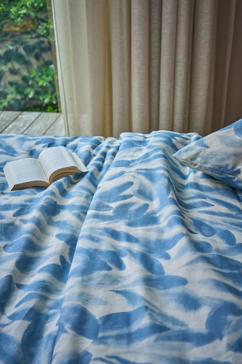 Parure de lit en lin et en coton ecru/bleu gris 260 x 240 cm — vue 4