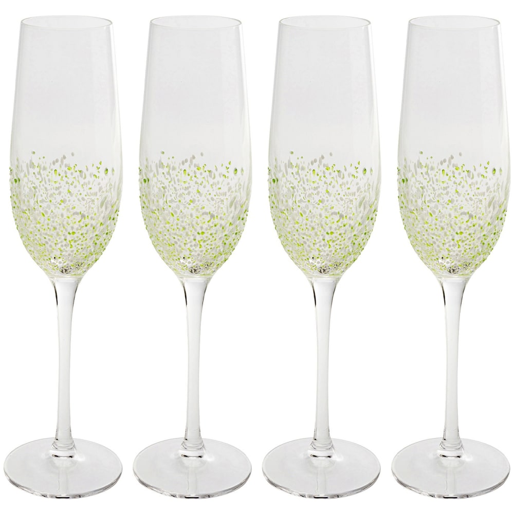 Lot de 4 - flûte à champagne en verre tacheté vert Lot de 4 - flûte à champagne en verre tacheté vert