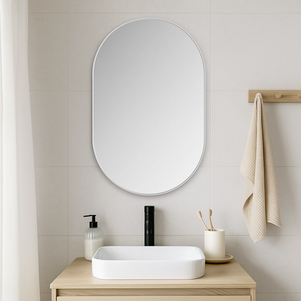 Cabinet Miroir Ovale avec Cadre Métallique 52x85cm