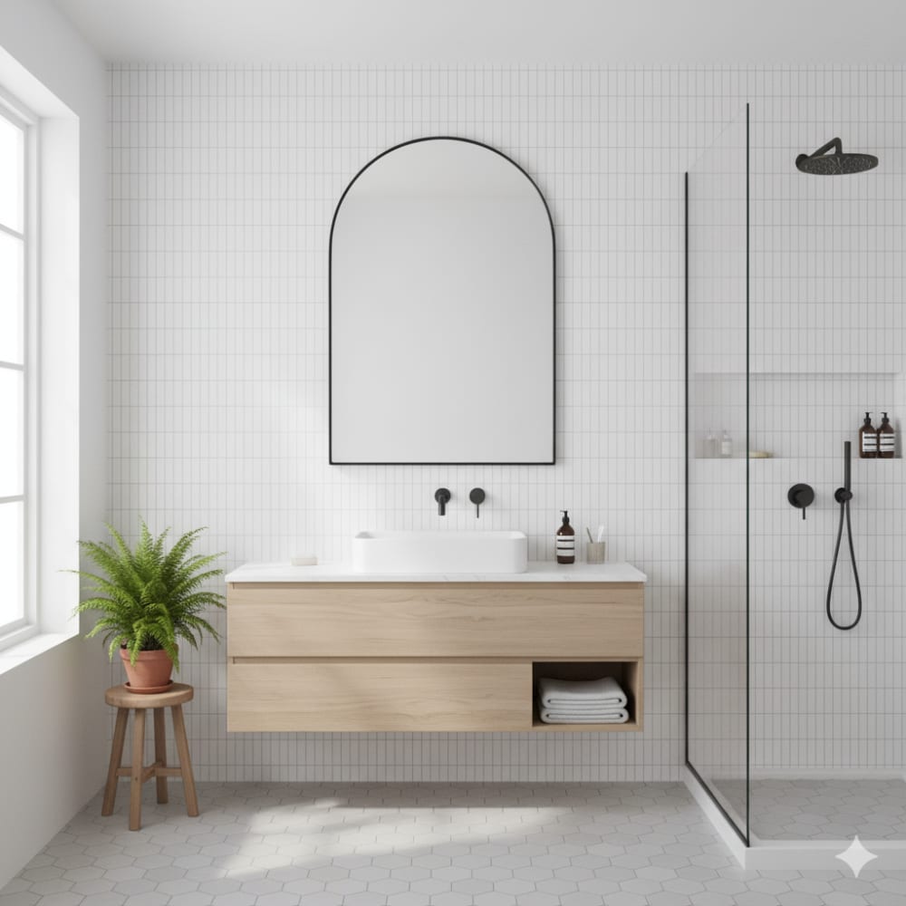 Cabinet Miroir Arqué, Cabinet Mural avec Cadre Métallique, 61x91cm