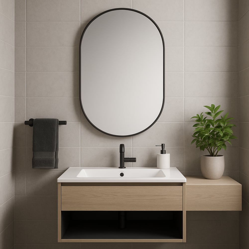 Cabinet Miroir Ovale avec Cadre Métallique 52x85cm