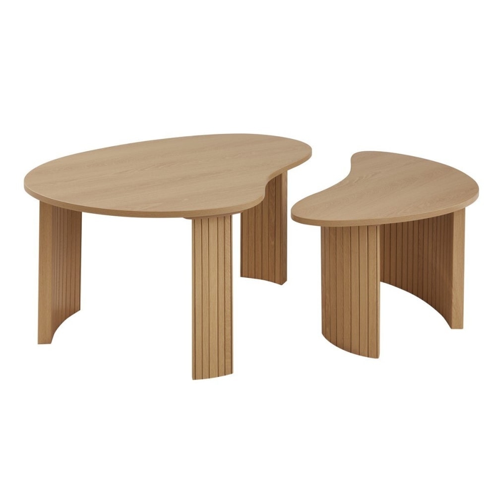 Calicosy 2er-Set Couchtische in organischer Form mit Holzdekor L80 cm style modern Beige Spanplatte