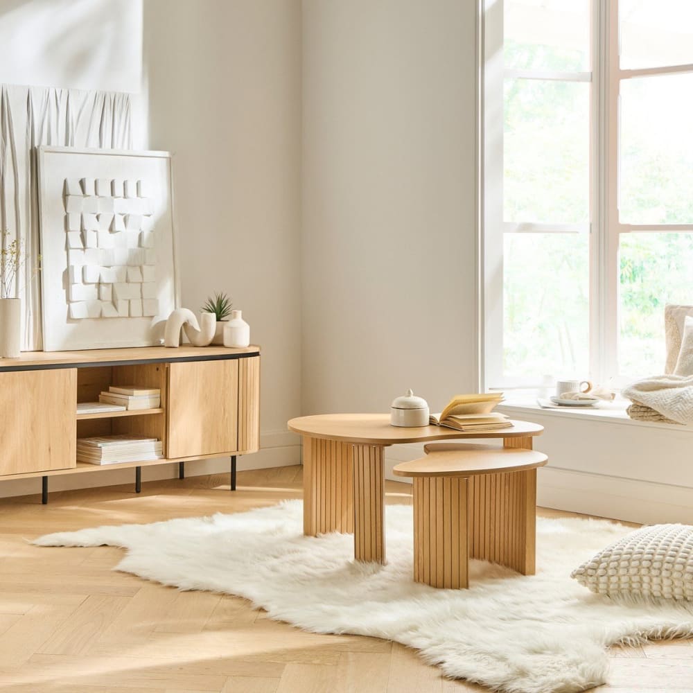 2er-Set Couchtische in organischer Form mit Holzdekor L80 cm -