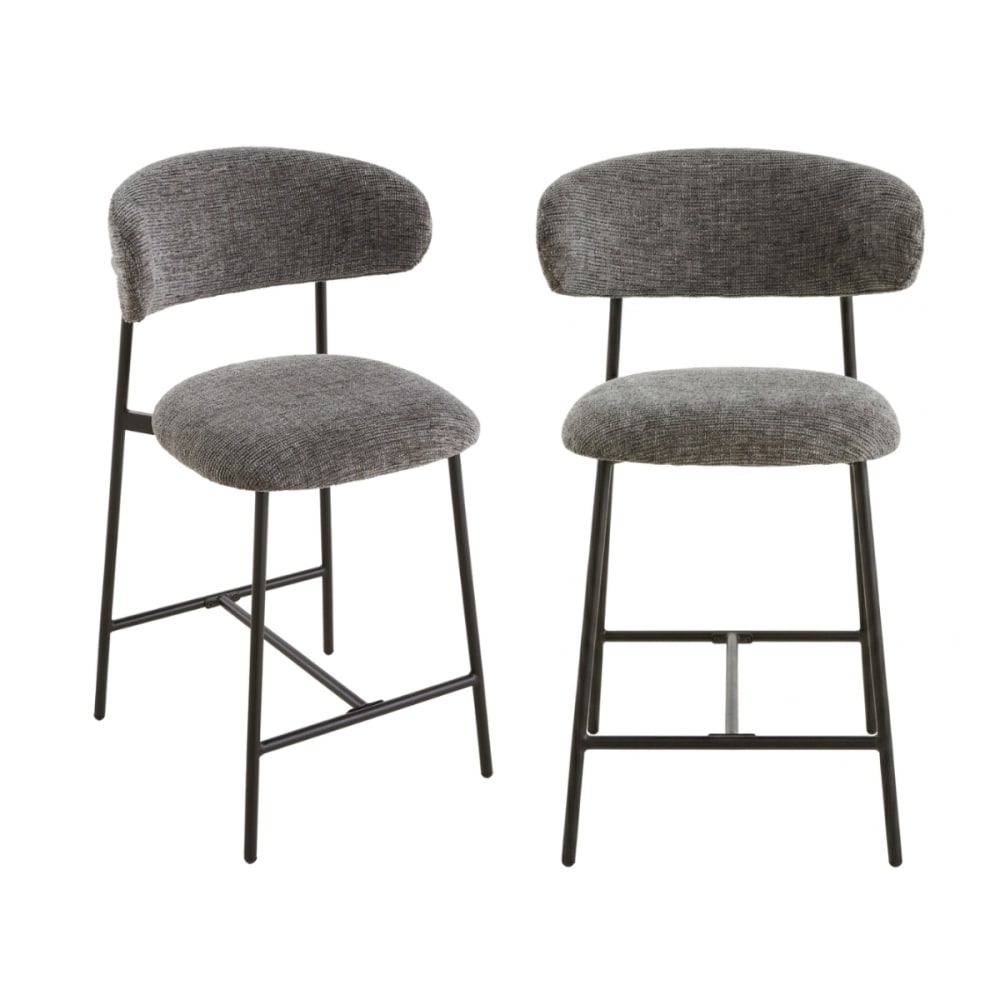 Calicosy 2er-Set Hocker aus meliertem Stoff mit Metallbeinen H94 cm - Grau style modern Grau Stoff