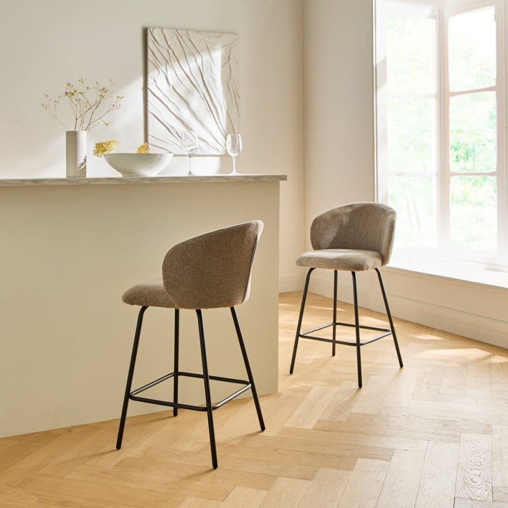 2er-Set Hocker aus meliertem Stoff mit Metallbeinen H89 cm -