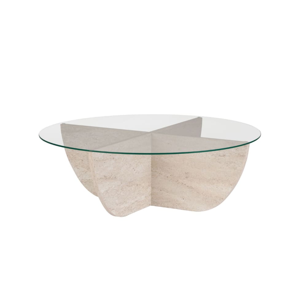 Table basse avec plateau en verre D90 cm - Effet Travertin