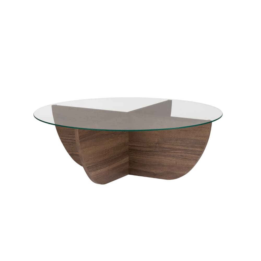 Table basse avec plateau en verre D90 cm - Effet Noyer