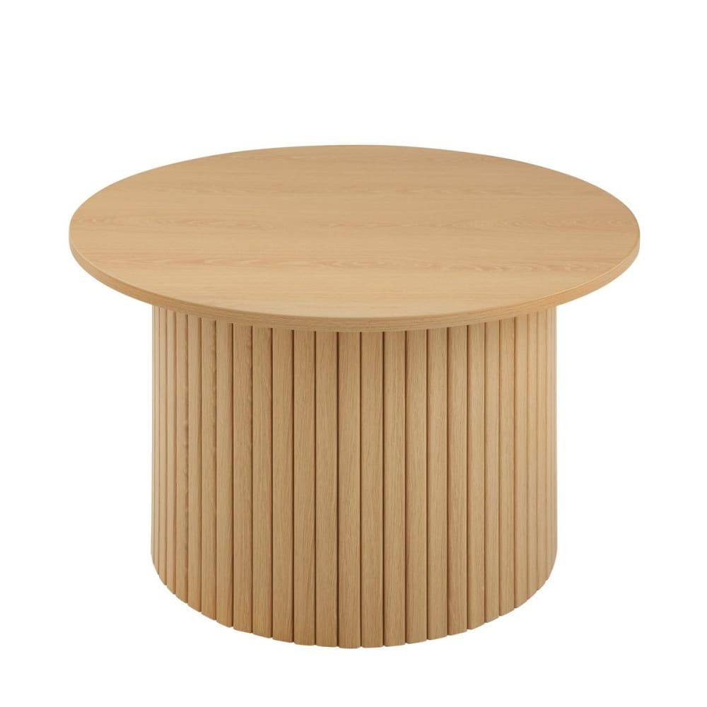 Calicosy Runder Couchtisch mit Lattenfuß in Holzoptik H40 cm Beige Spanplatte