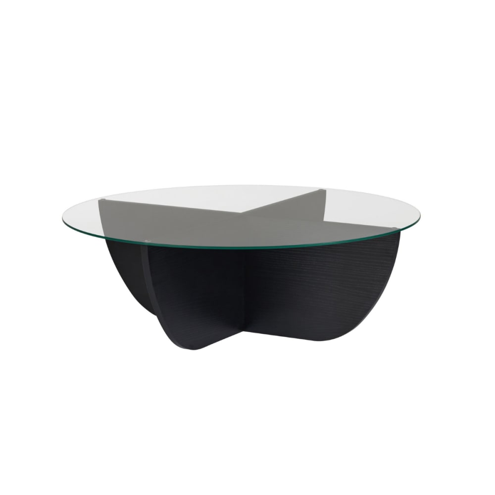 Table basse avec plateau en verre D90 cm - Effet Bois noir