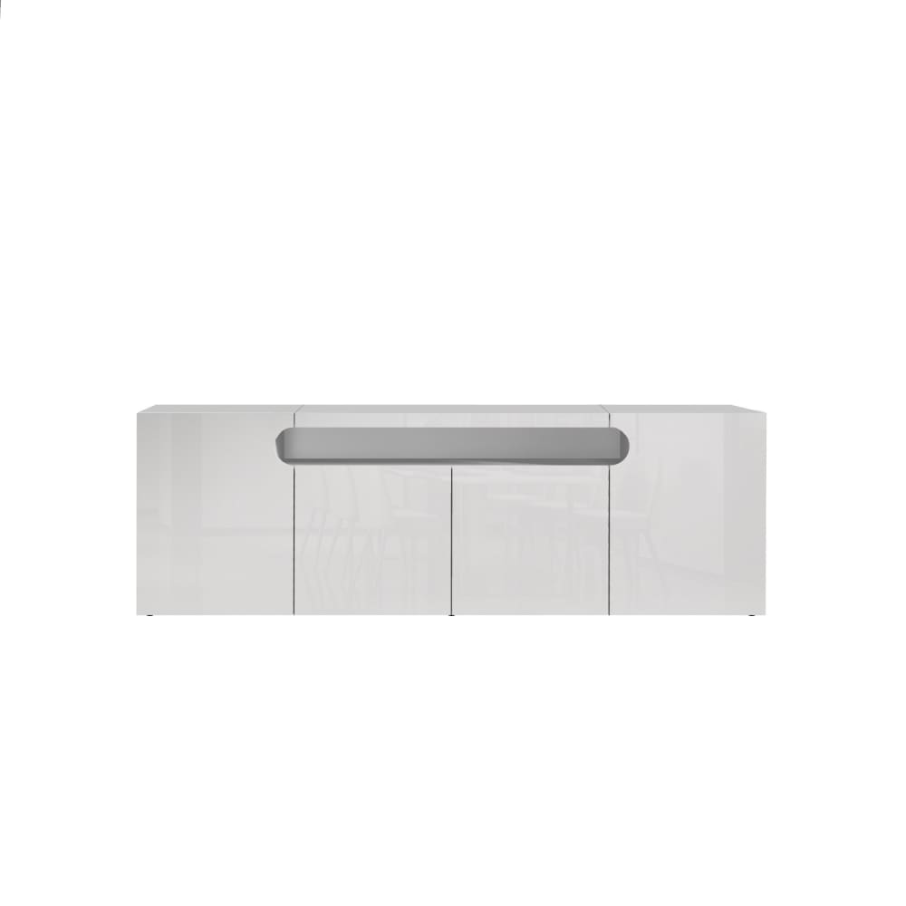 Buffet 4 portes 1 niche 200 cm effet bois blanc brillant