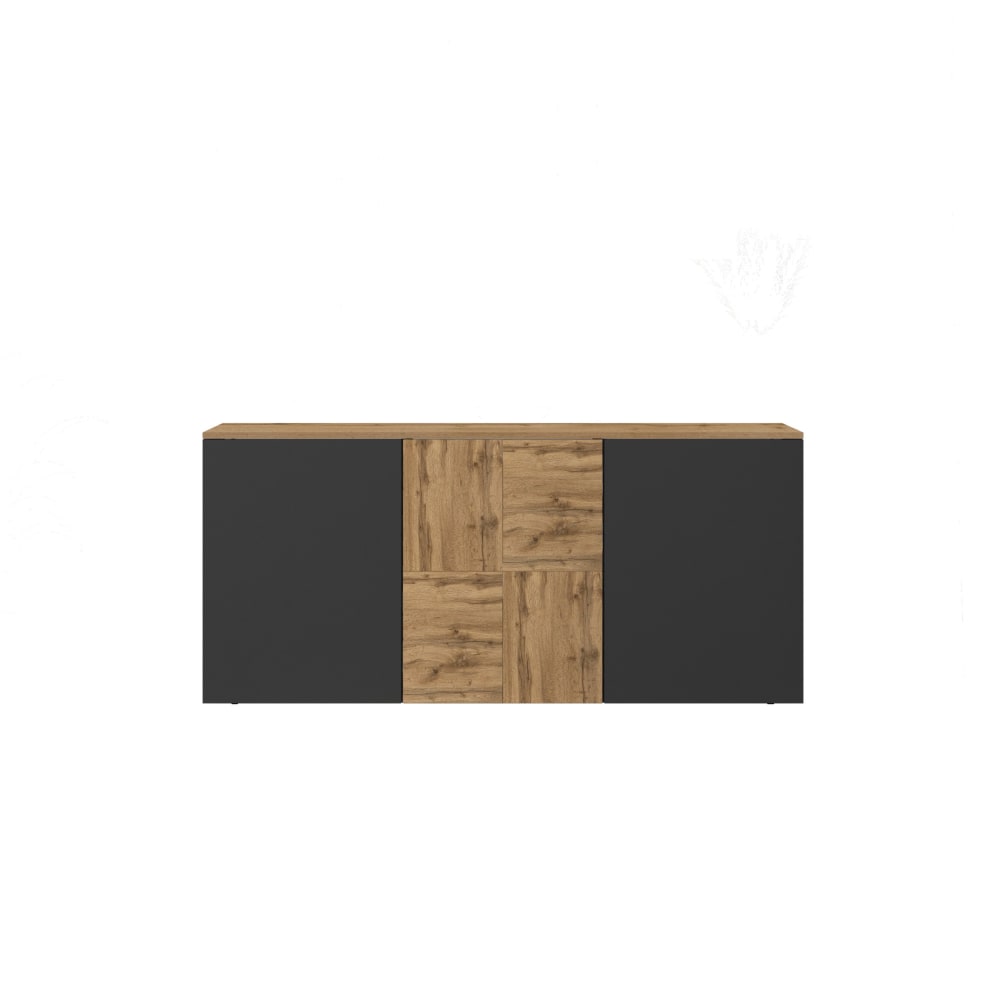 Buffet suspendu 3 portes 150 cm effet bois anthracite mat et chêne