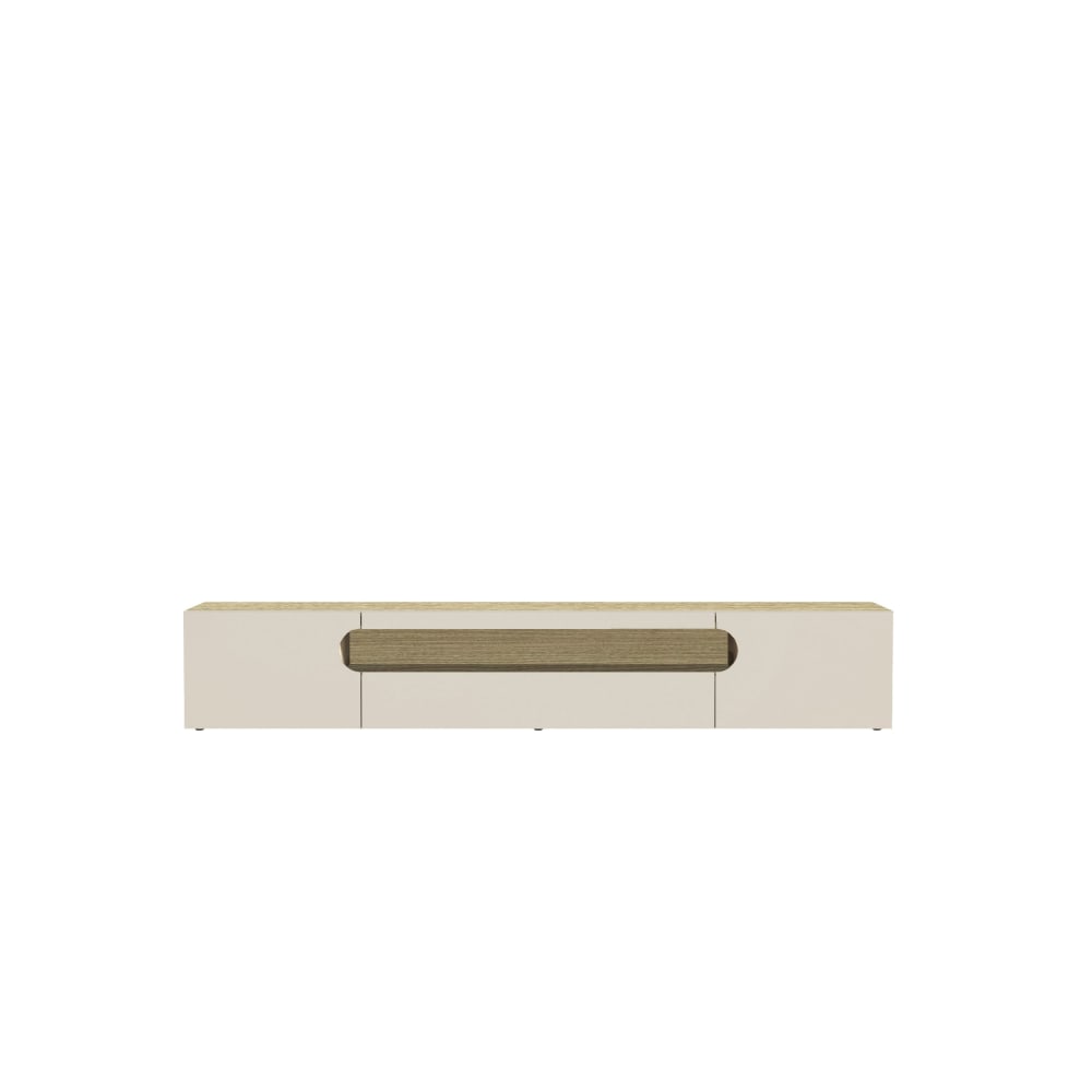 Meuble tv 3 portes 1 niche 240 cm effet bois cachemire et chêne clair