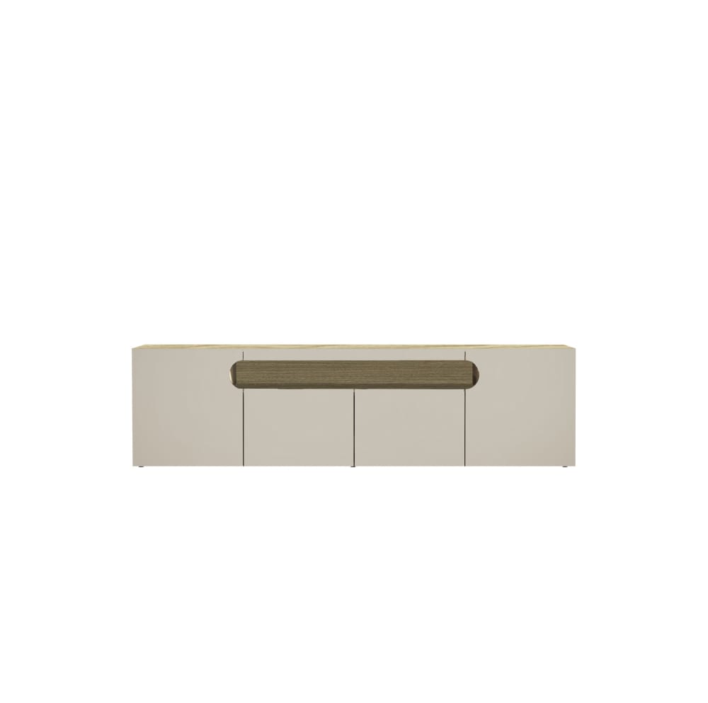 Meuble tv 4 portes 1 niche 200 cm effet bois cachemire et chêne clair