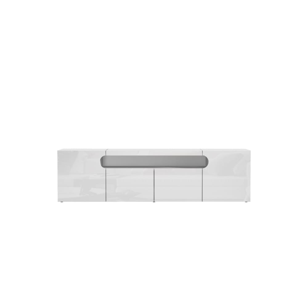 Meuble tv 4 portes 1 niche 200 cm effet bois blanc brillant