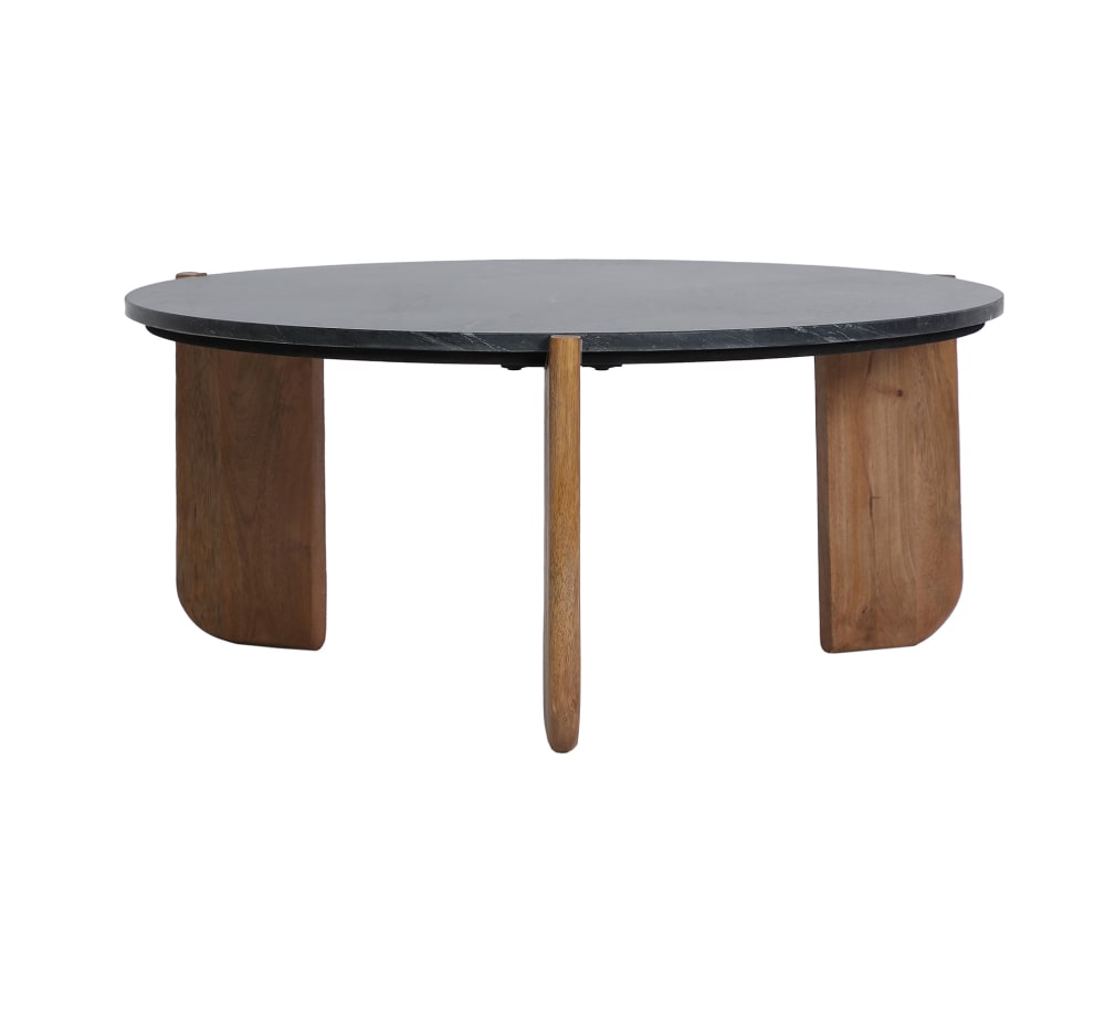 Table basse en marbre noir veinage en 82x82x35 cm