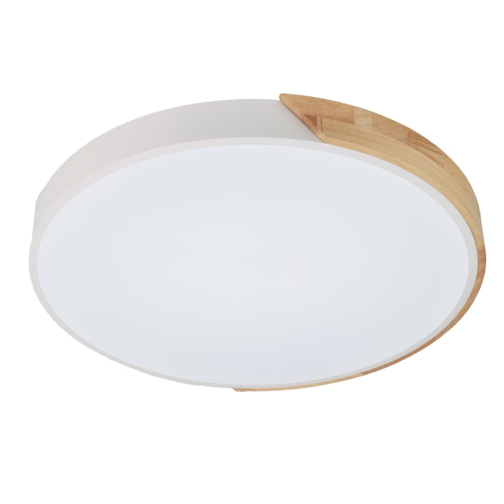 Plafonnier LED 40W CCT métal blanc et bois Ø500 mm