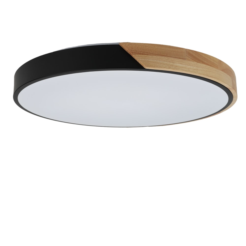 Plafonnier LED  40W, CCT, métal noir et bois Ø500 mm