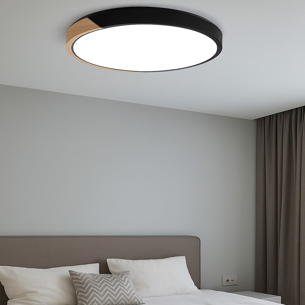 Deckenleuchte aus schwarzem Metall und Holz Ø50 cm 40W CCT -