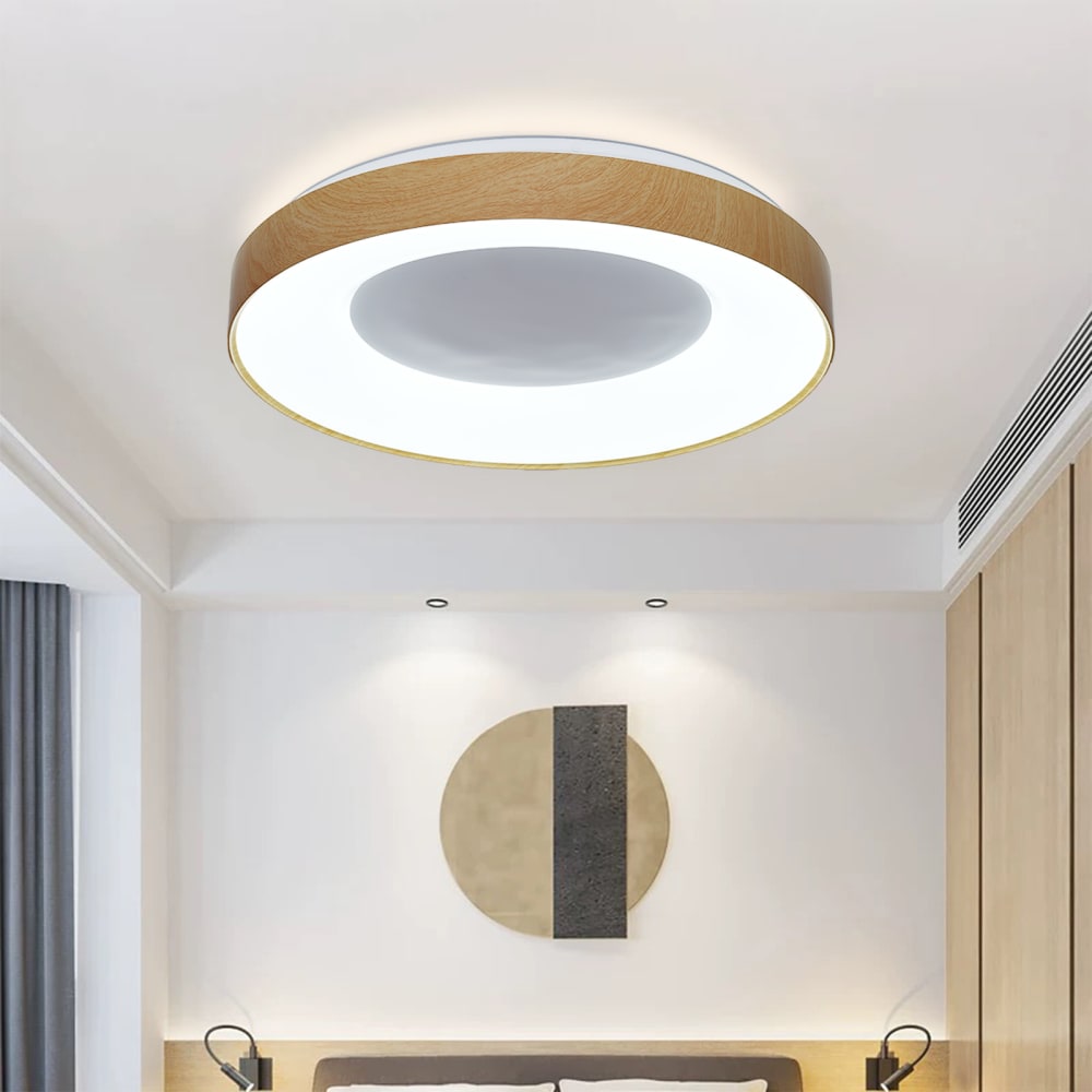 Plafonnier LED Ø50 cm 40W CCT polycarbonate effet bois — vue 3