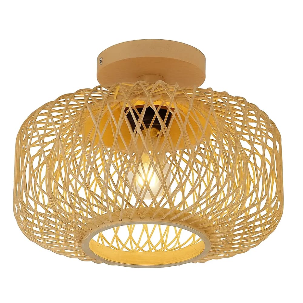 Suspension  bambou et rotin double couche, E27 Ø30 cm