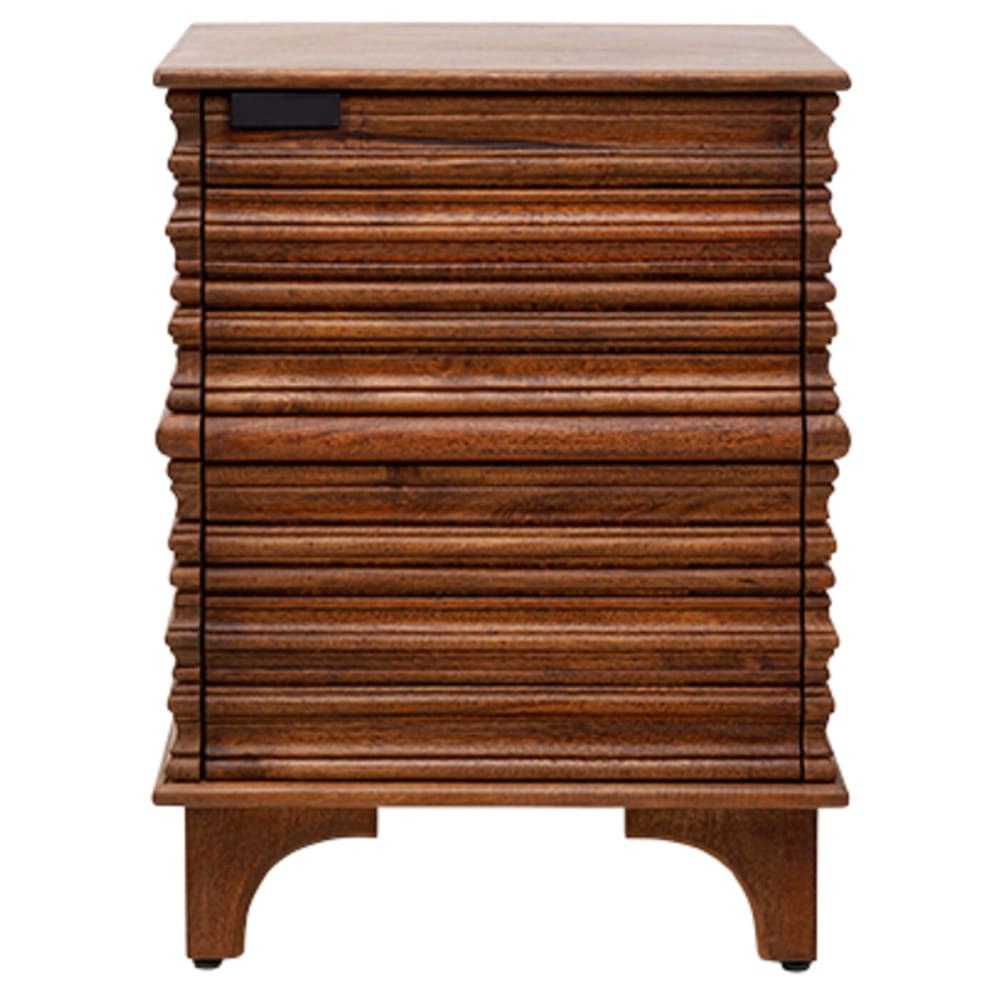 Table de chevet 1 porte en manguier massif sculpté