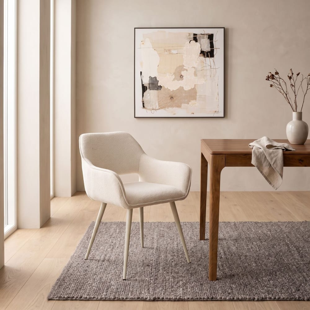 Stuhl mit Armlehnen und Stoffbezug, creme, 82x59x61 cm - Maisons