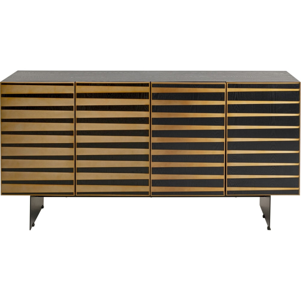 Kare Design Sideboard mit 4 Türen Edelstahl und Holz, gold und schwarz style modern - Spanplatte