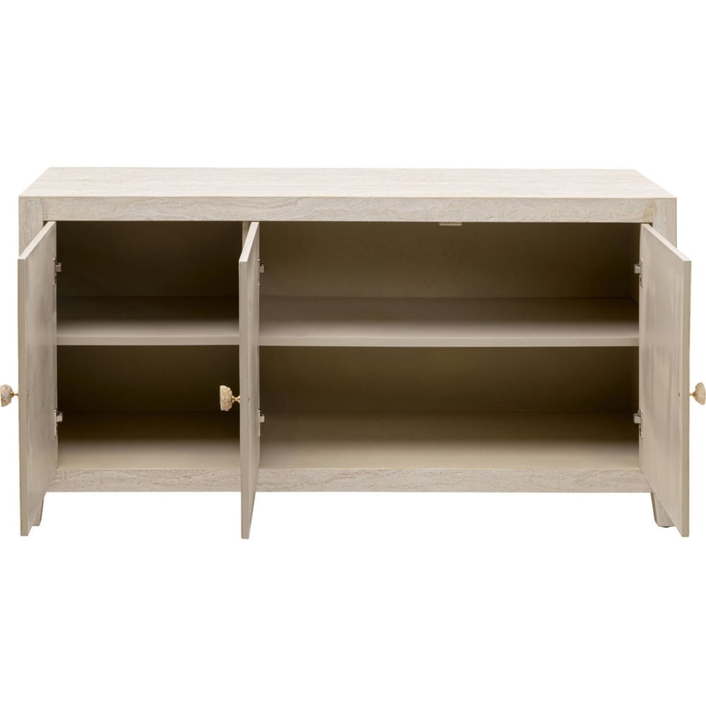 Sideboard mit 3 Türen in Travertinstein-Optik aus Holz, beige -