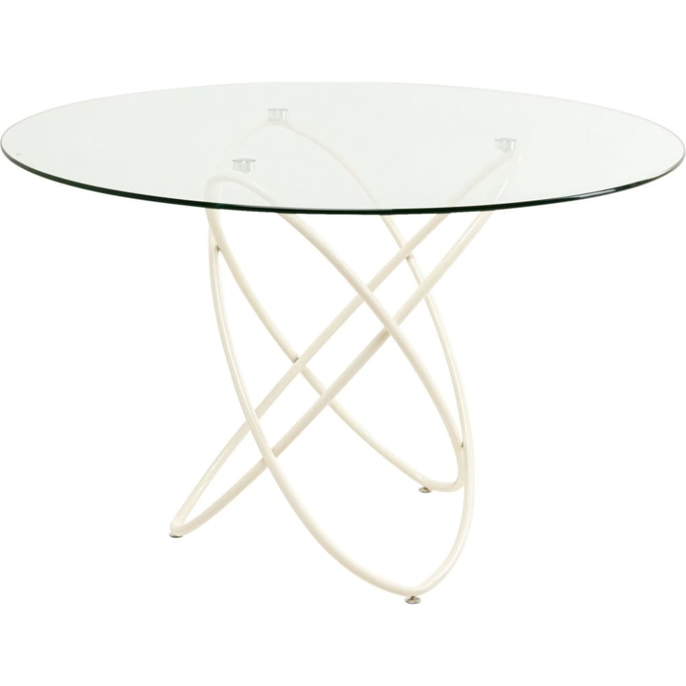 Table à manger ronde 6 personnes en verre et acier beige d120 Table à manger ronde 6 personnes en verre et acier beige d120