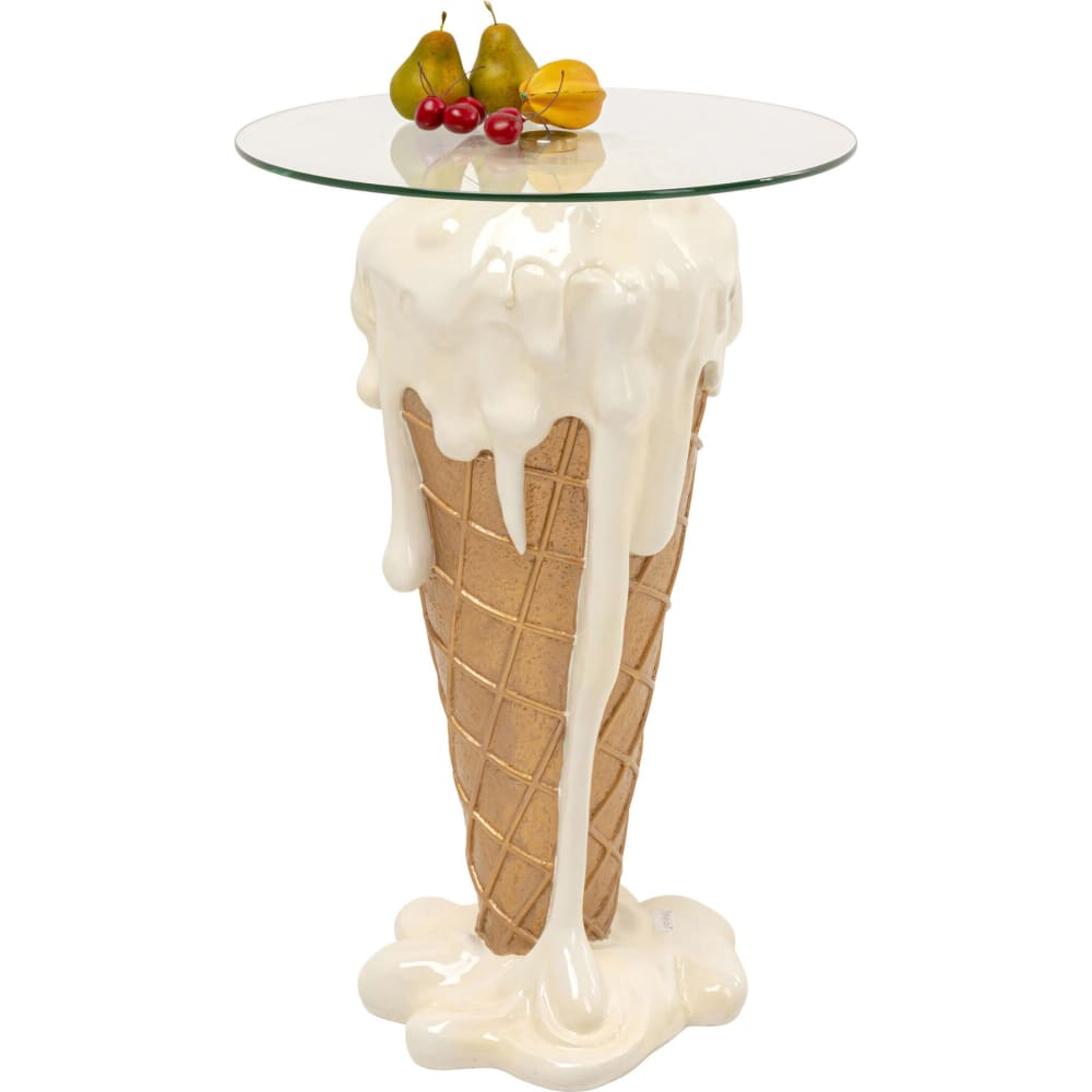 Bistrotisch für 2 Personen mit Eis-Motiv aus Glas und Polyresin,