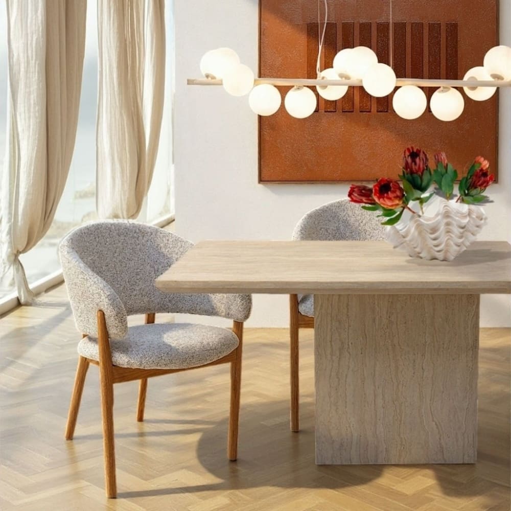 Esstisch für 6 Personen in Travertinstein-Optik, beige, L160cm -