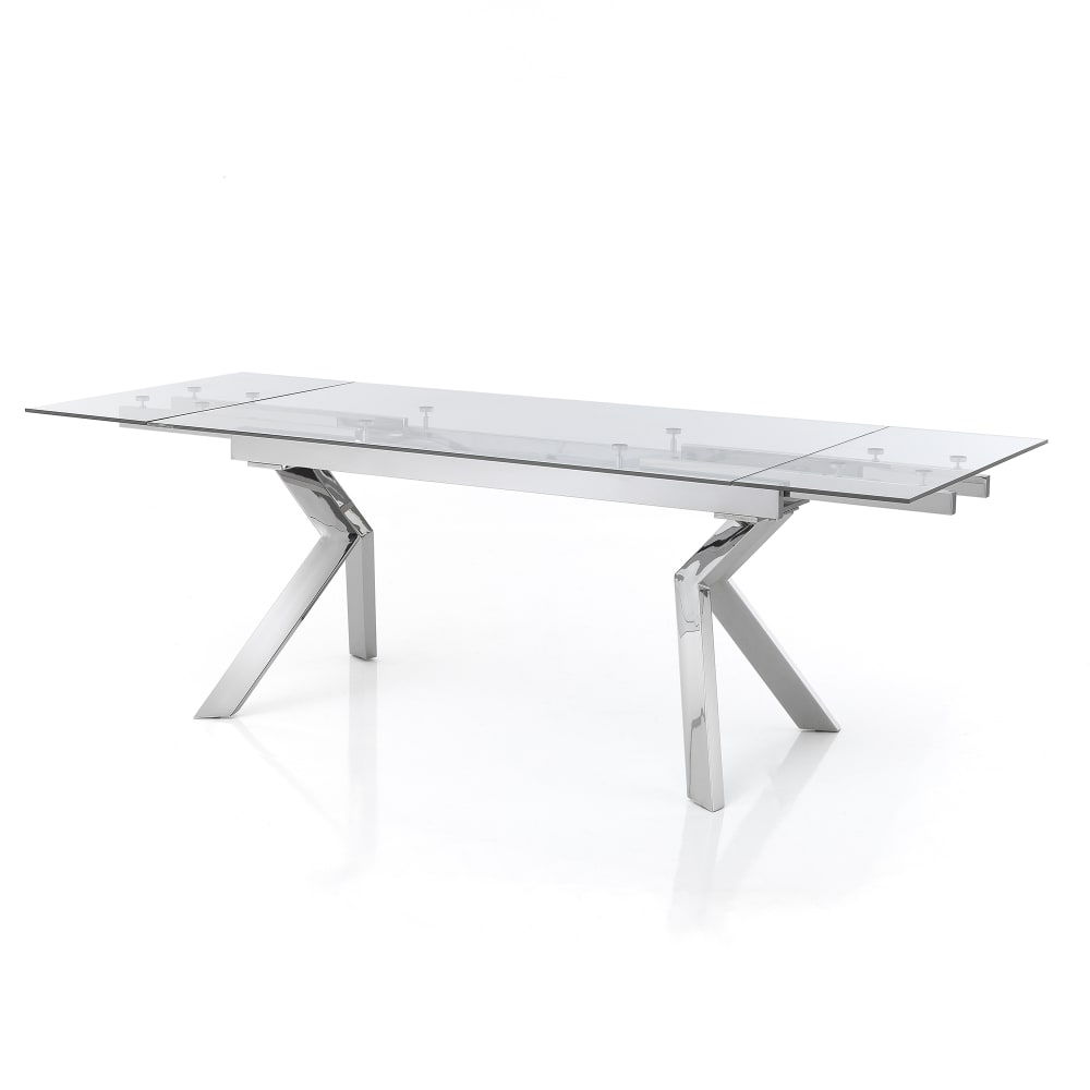 ORESTELUCHETTA Ausziehbarer Tisch aus Glas und verchromtem Stahl, 76x90x160–240cm Transparent Stahl