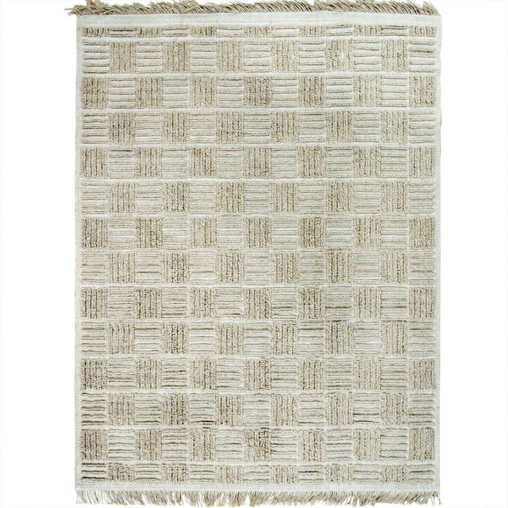Tapis damier en jute naturel artisanal reliefs beige 160x230