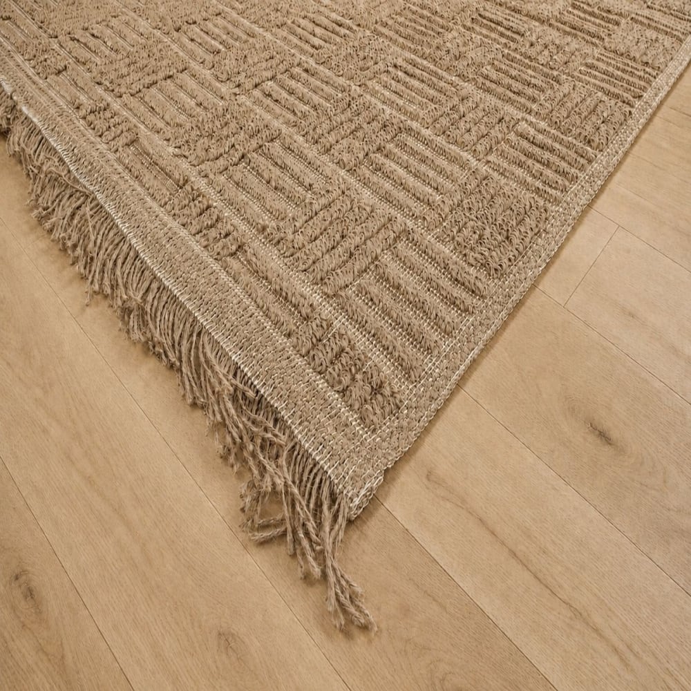 Tapis damier en jute naturel artisanal reliefs beige 160x230 — vue 4