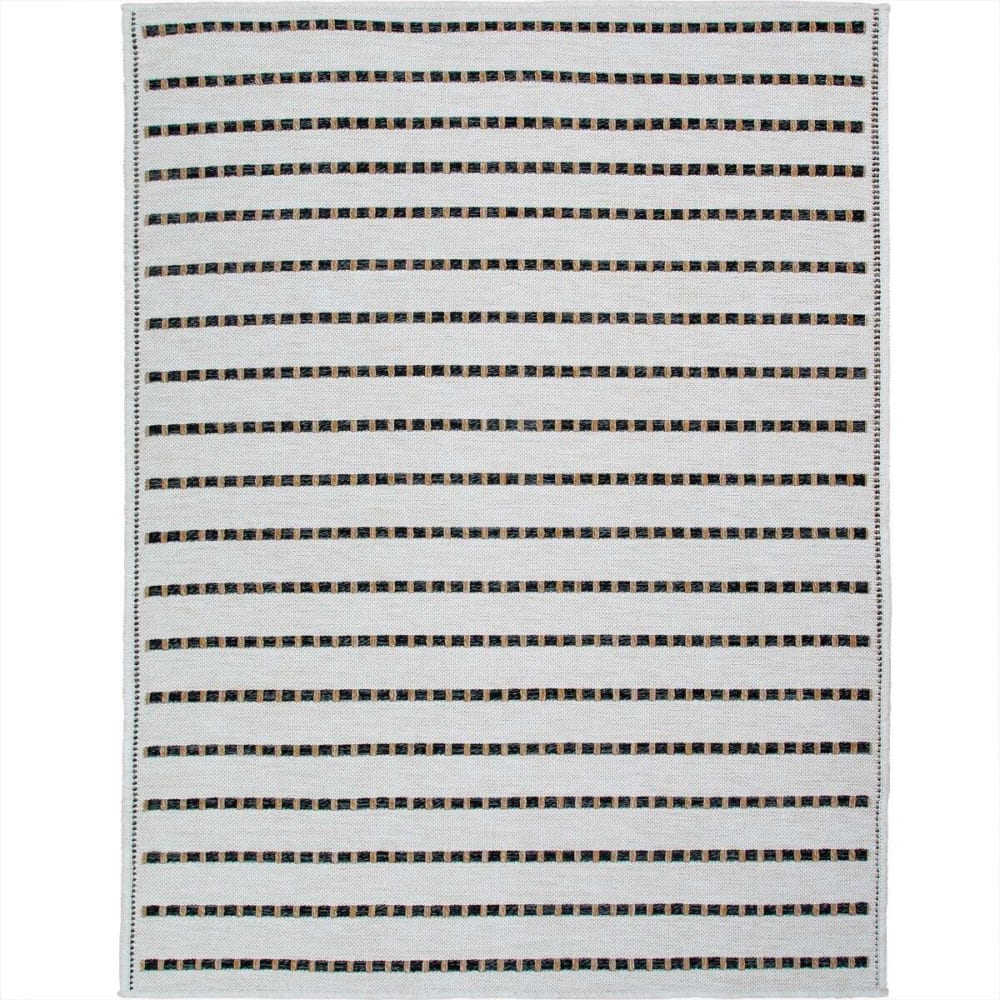 Tapis aspect jute  rayures noires blanches 190x290