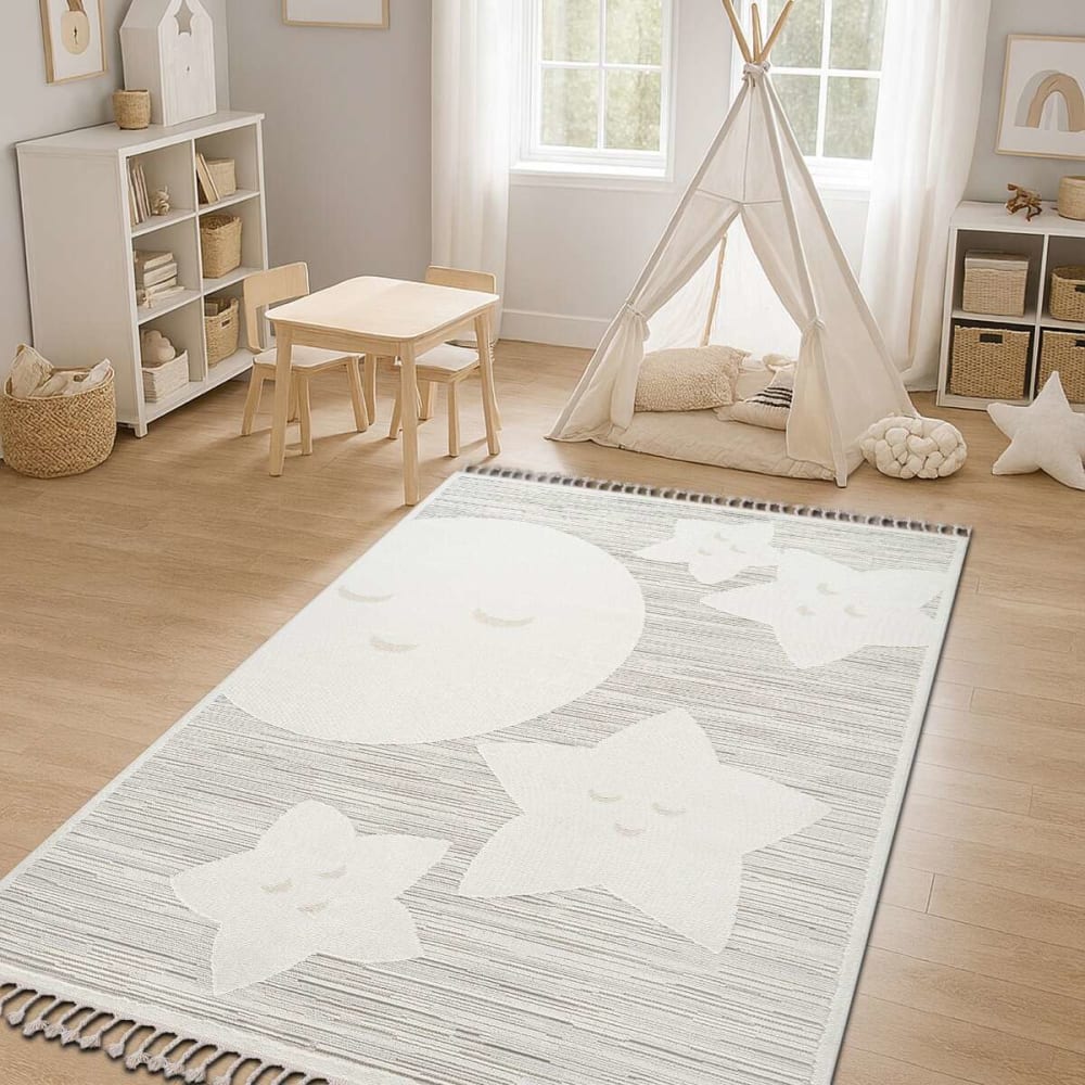 The Deco Factory Kinderteppich weich mit Sternenmuster weiß 120x180 style landhaus Pes - Polyester Kinder