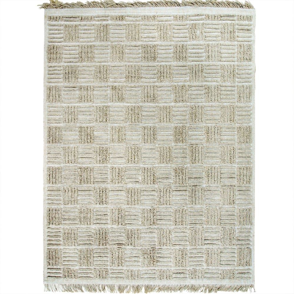 Tapis damier en jute naturel artisanal reliefs beige 120x160