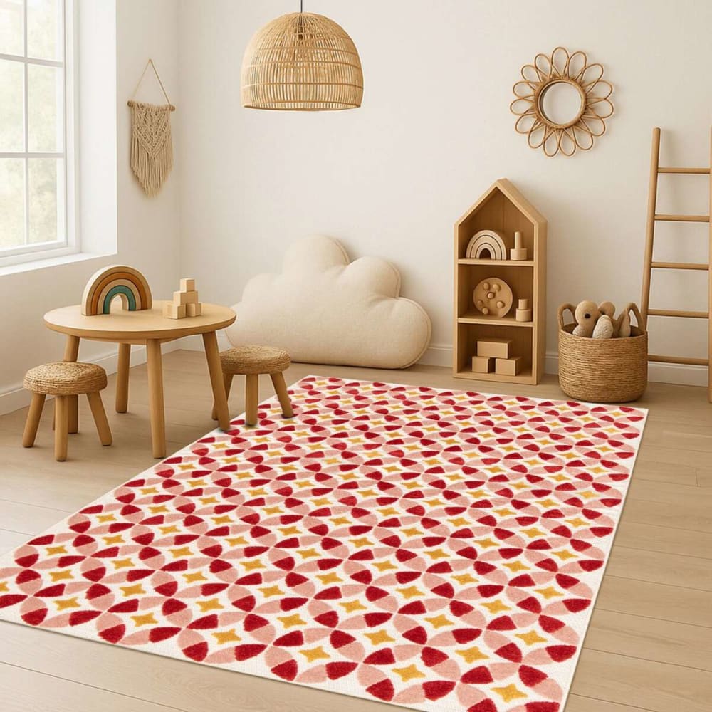 The Deco Factory Moderner Kinderteppich mit Relief in Rot und Gelb 120x170 style modern ROT Öko-Tex Zertifikat PP - POLYPROPYLEN Kinder