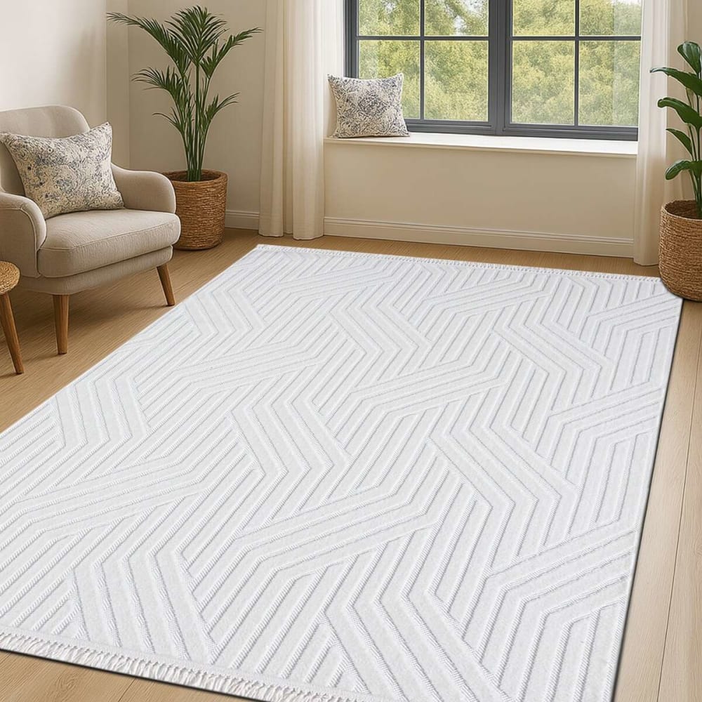 Tapis à relief géométriques moderne blanc 120x180 — vue 3