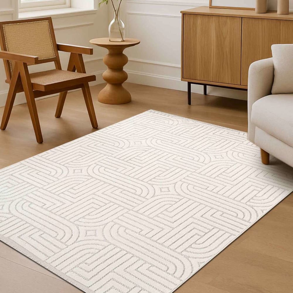 Tapis à relief géométriques écru 120x180 — vue 3