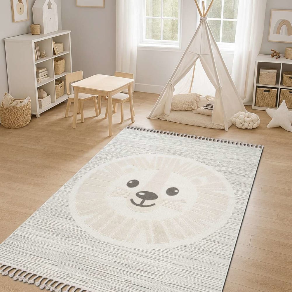 The Deco Factory Kinderteppich strukturiert weißer Löwe 160x230 style landhaus Öko-Tex Zertifikat Pes - Polyester Kinder