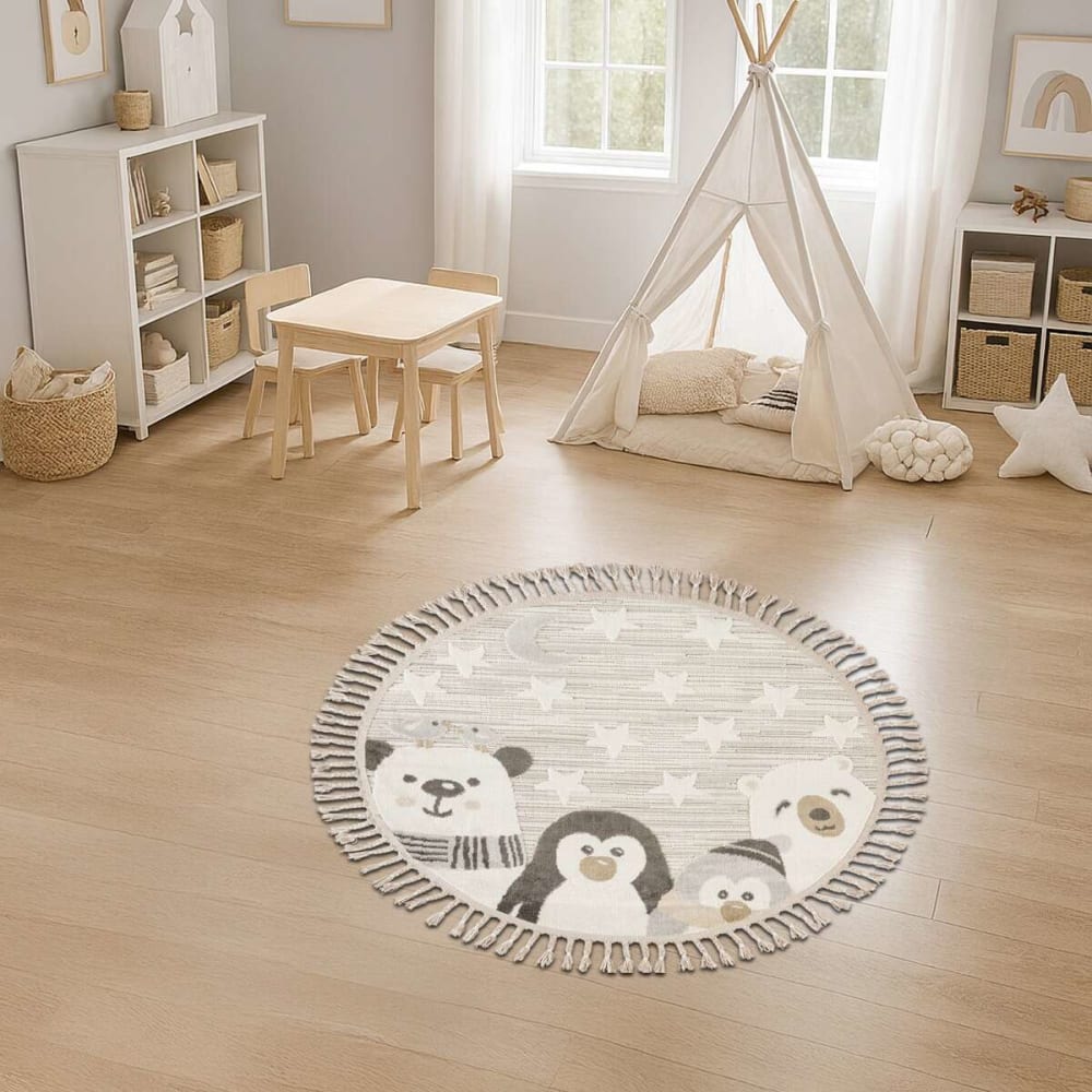 The Deco Factory Kinderteppich rund weich Polartiere weiß 130x130 style landhaus Öko-Tex Zertifikat Pes - Polyester Kinder