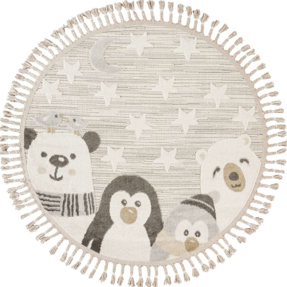 Kinderteppich rund weich Polartiere weiß 130x130 - Maisons Du
