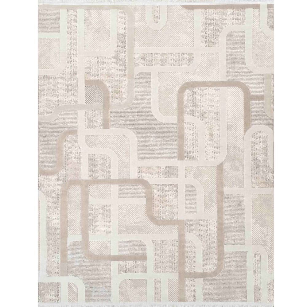 Tapis doux moderne en relief géométrique beige 120x180