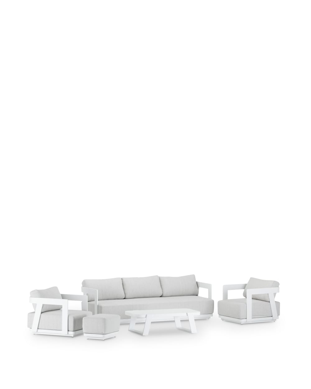 Salon de jardin 5 places avec repose-pieds en aluminium blanc