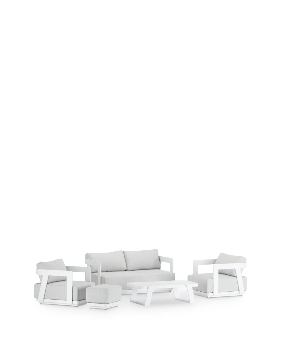 Salon de jardin 4 places avec repose-pieds en aluminium blanc